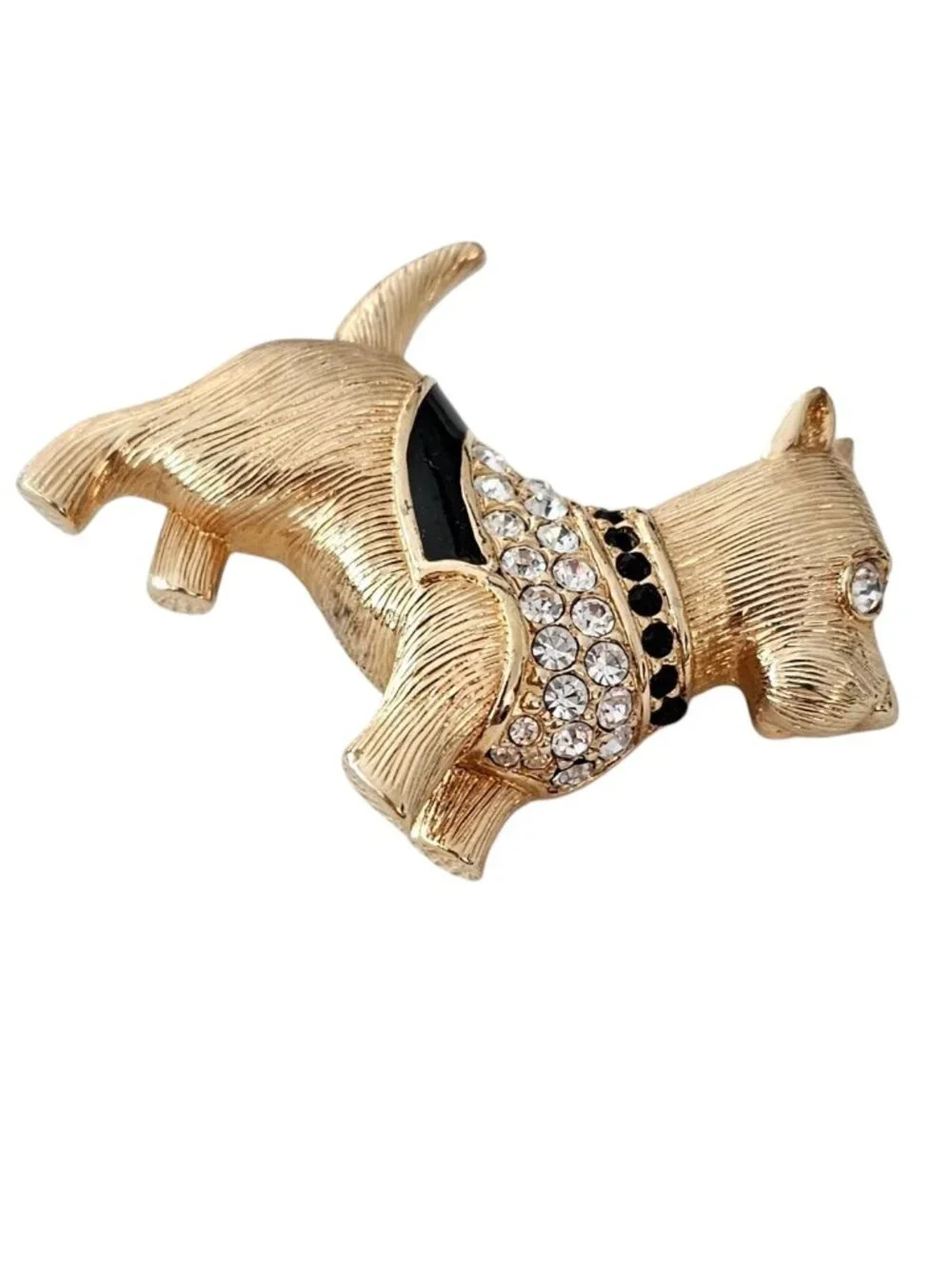 Swarovski Terrier Brooch, Black Enamel Clear Crystal Dog Pin Signed, J98